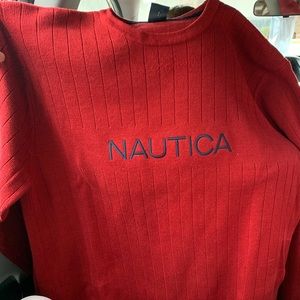 red nautica cardigan, long sleeves